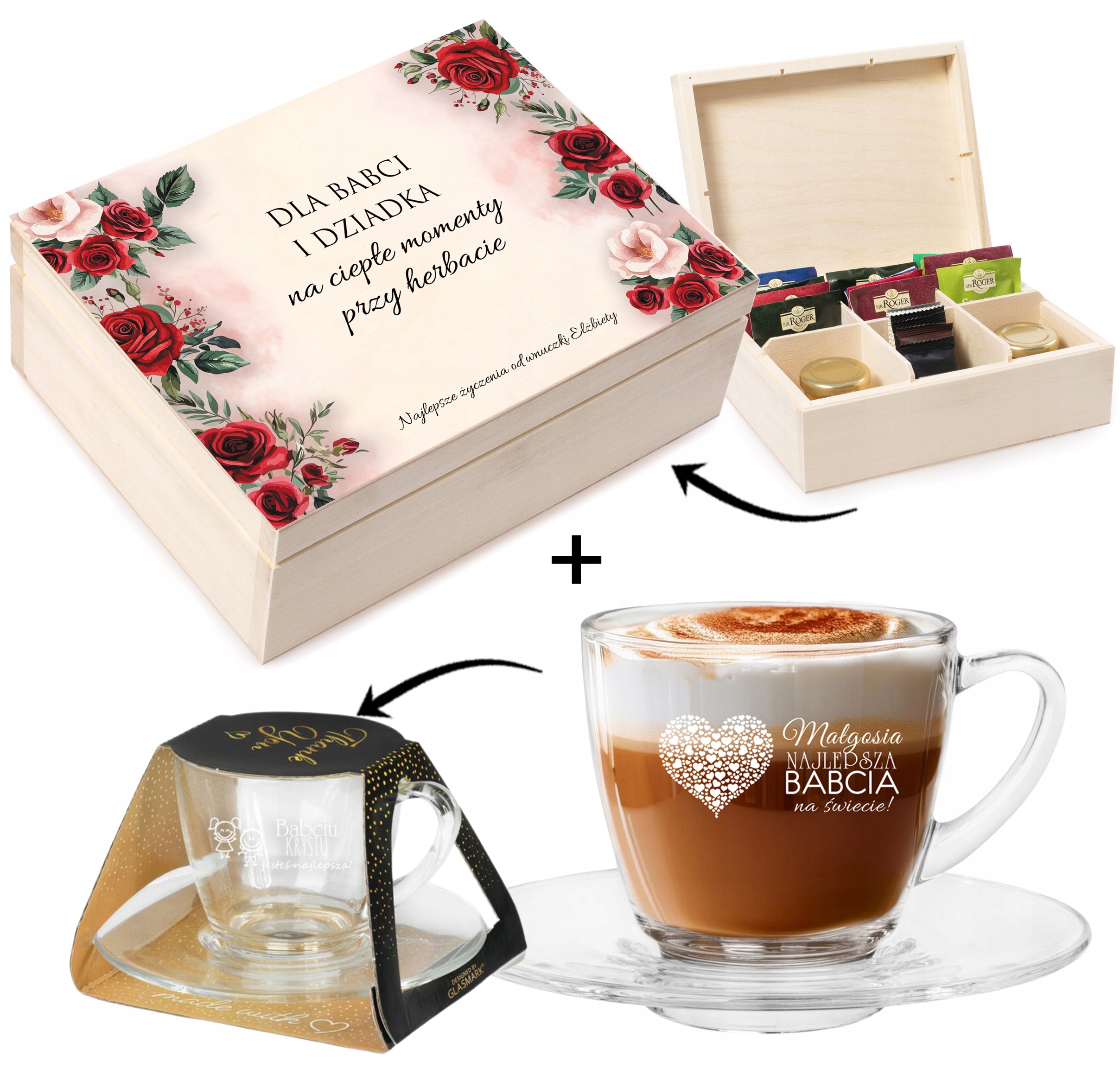 PREZENT ZESTAW z okazji na DZIEŃ BABCI DZIADKA FILIŻANKA + HERBACIARKA