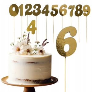 TOPPER PIK na tort cyfry 0 1 2 3 4 5 6 7 8 9 urodziny złoty lustrzany