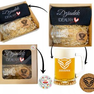 PREZENT UPOMINEK na DZIEŃ DZIADKA ręcznik kufel z uchem podkładka ZESTAW