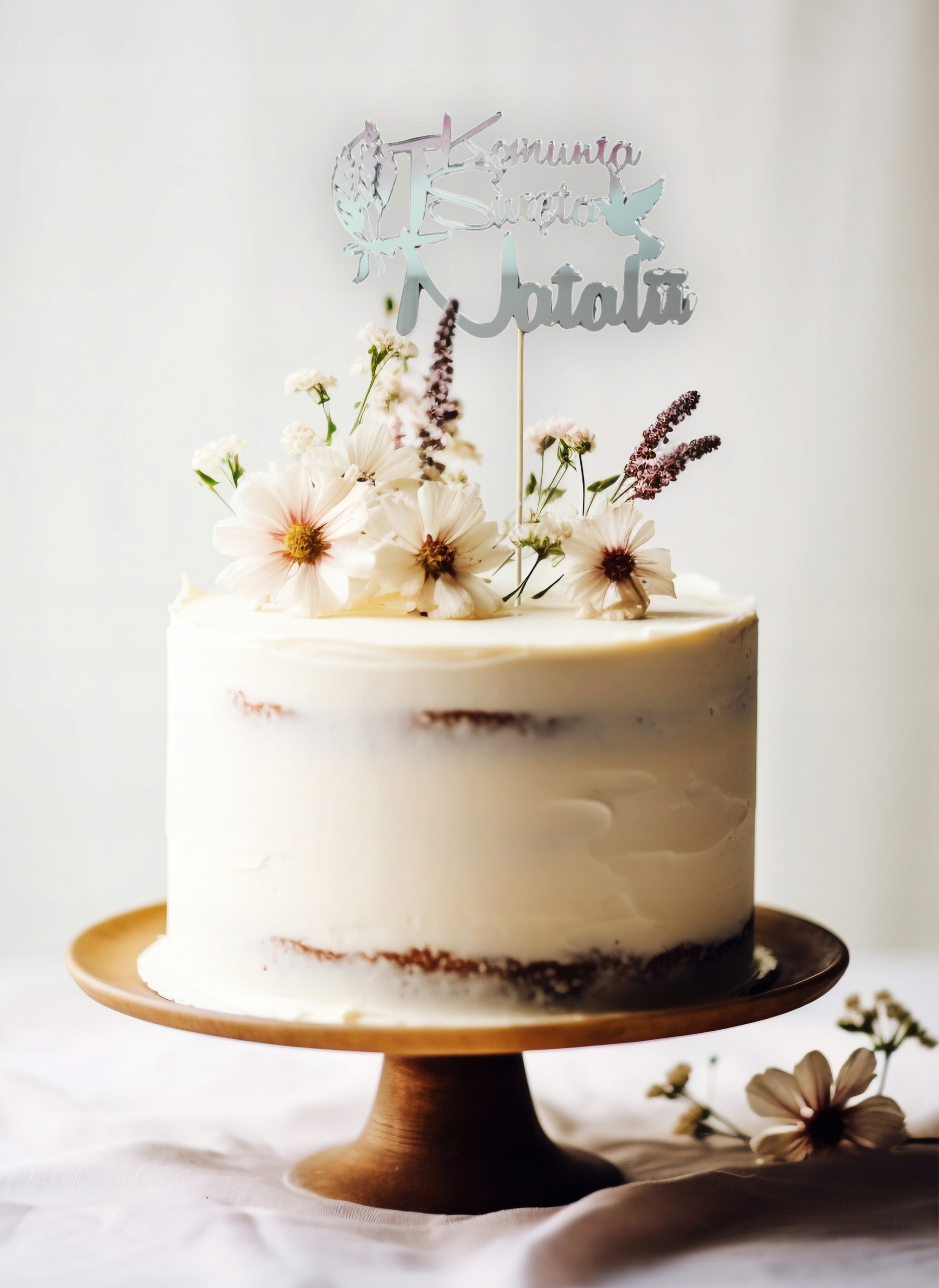 TOPPER toper lustrzany dekoracja na tort Pierwsza KOMUNIA Święta + IMIĘ sre