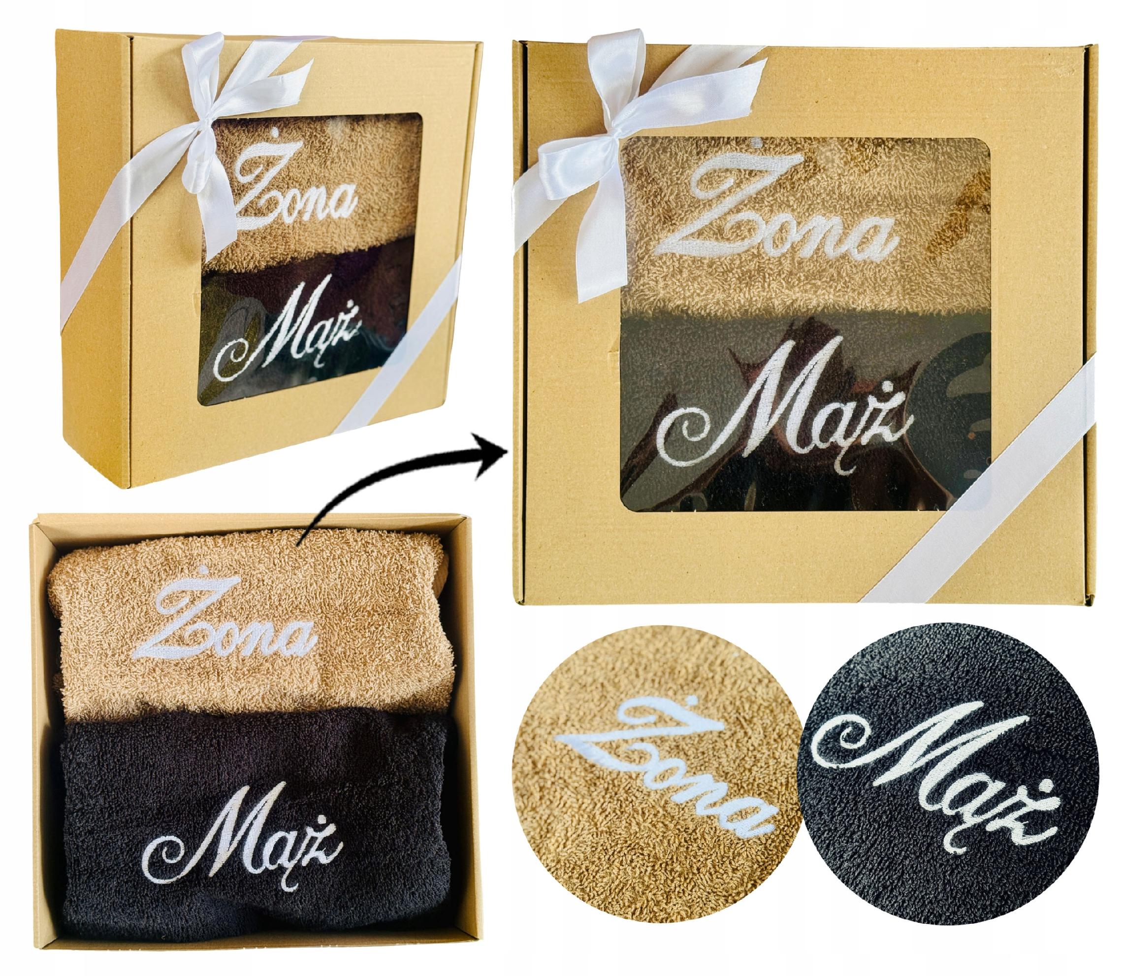 PREZENT upominek ŚLUBNY na ROCZNICĘ ŚLUB ręczniki z haftem ZESTAW ŻONA MĄŻ