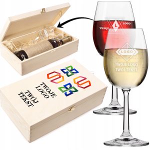 SKRZYNKA KIELISZEK do wina GADŻET REKLAMOWY firmowy z NADRUKIEM TWOJE LOGO