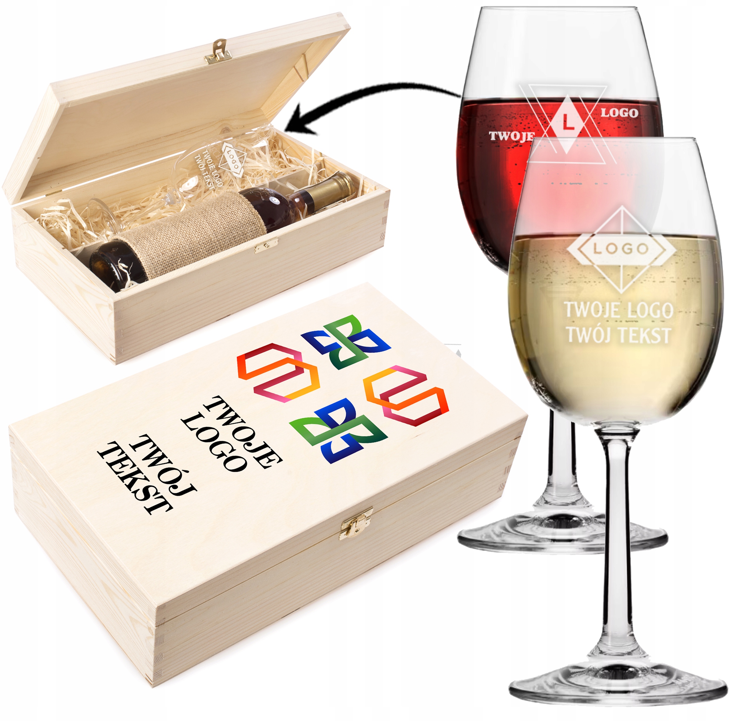 SKRZYNKA KIELISZEK do wina GADŻET REKLAMOWY firmowy z NADRUKIEM TWOJE LOGO