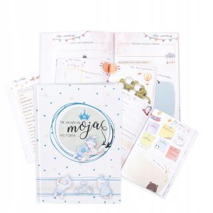 Pierwsza książka o mnie album dziecka narodziny roczek Pamiątka Chrztu