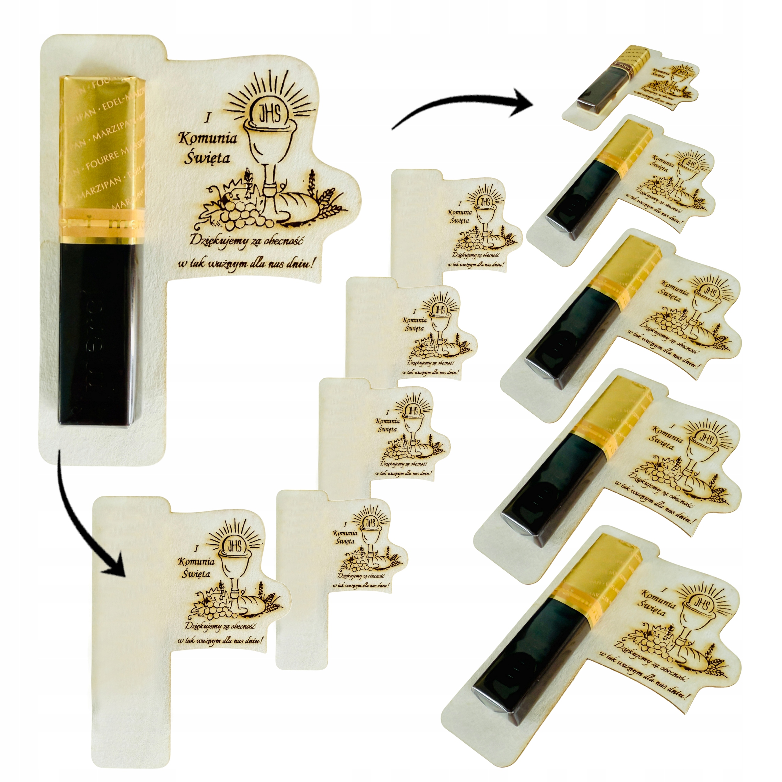 PODZIĘKOWANIE upominek MERCI dla Gości Pierwsza Komunia Święta zestaw 5 szt