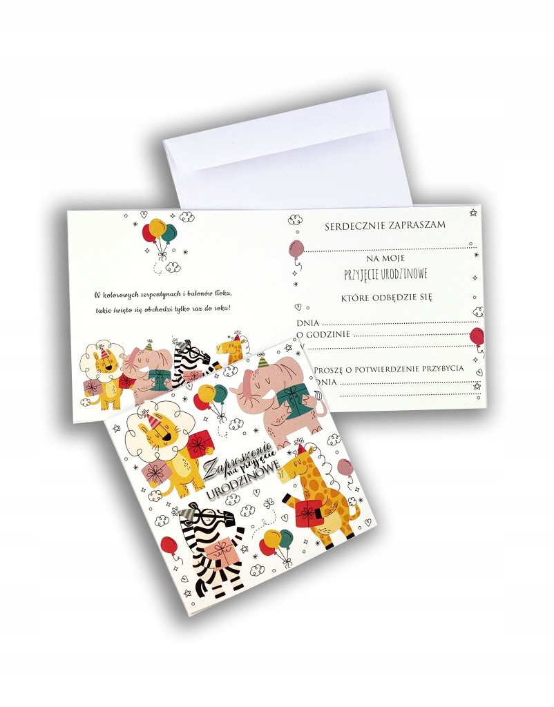 Zaproszenia na URODZINY dla dzieci Urodzinki zaproszenie roczek ZOO