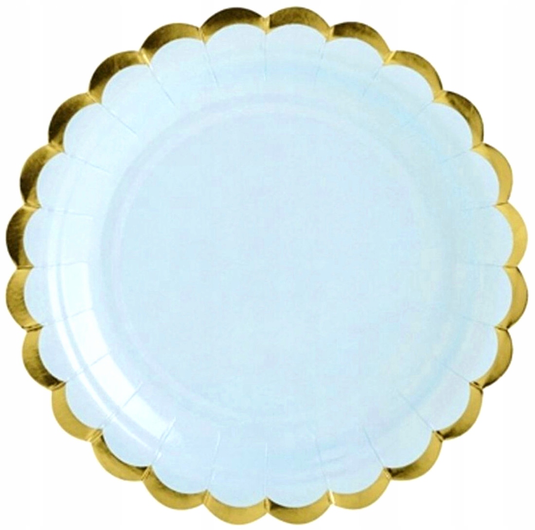 Talerzyki Party Deco jasno niebieskie ze złotymi brzegami 18 cm 6 szt.