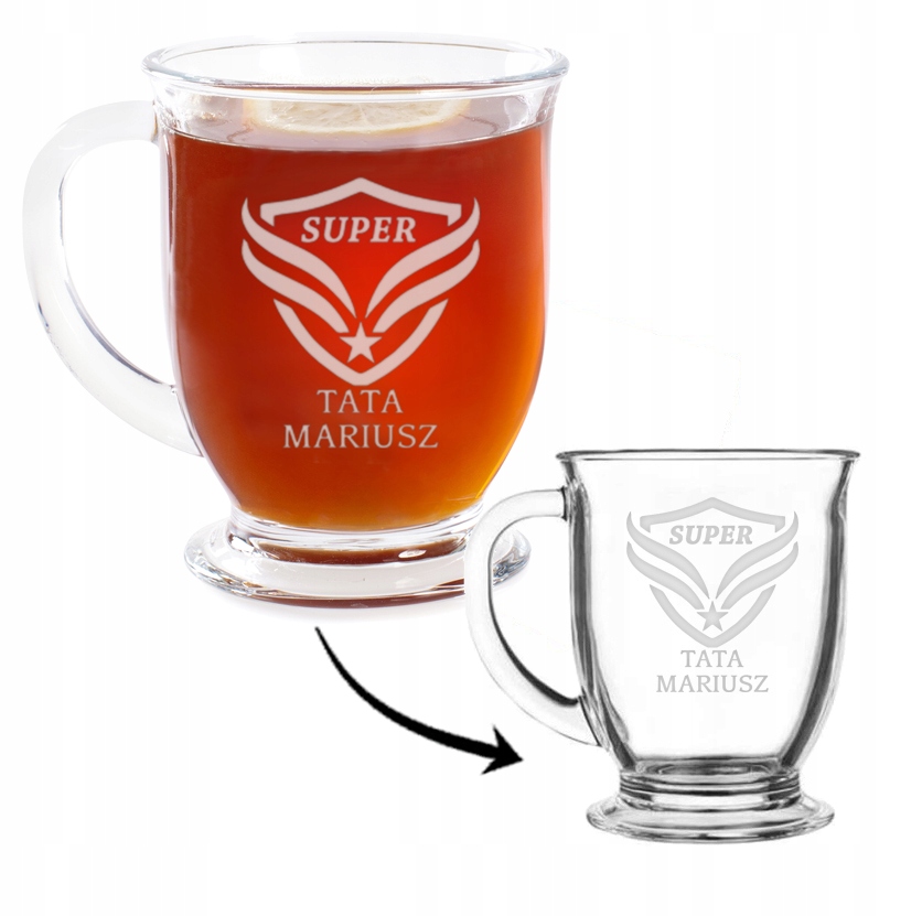 PREZENT upominek na Dzień TATY Ojca szklany KUBEK GRAWER z imieniem WZORY