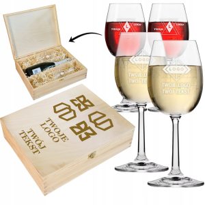 SKRZYNKA DUŻA + 2 KIELISZKI do wina GADŻET FIRMOWY z grawerem TWOJE LOGO