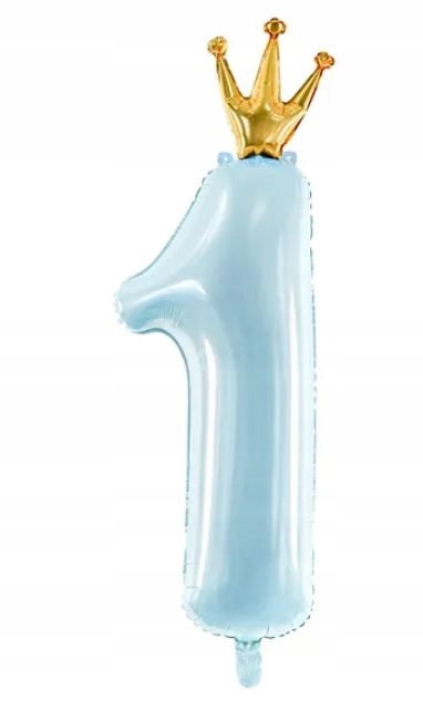 Balon foliowy Cyfra 1 korona NIEBIESKI urodzinowy