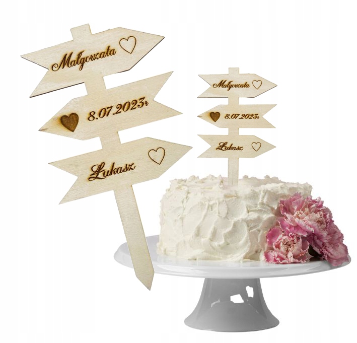 TOPPER drewniany grawerowany toper personalizowany IMIONA ŚLUB ROCZNICA eko