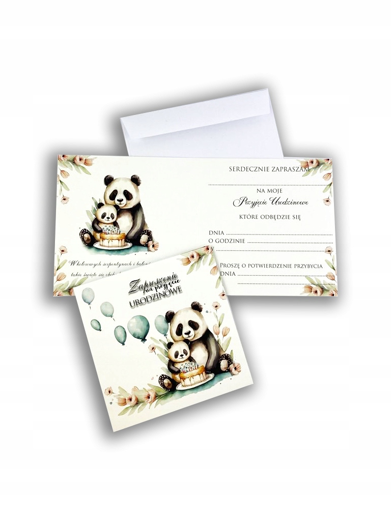 Zaproszenia na URODZINY dla dzieci Urodzinki zaproszenie roczek PANDA