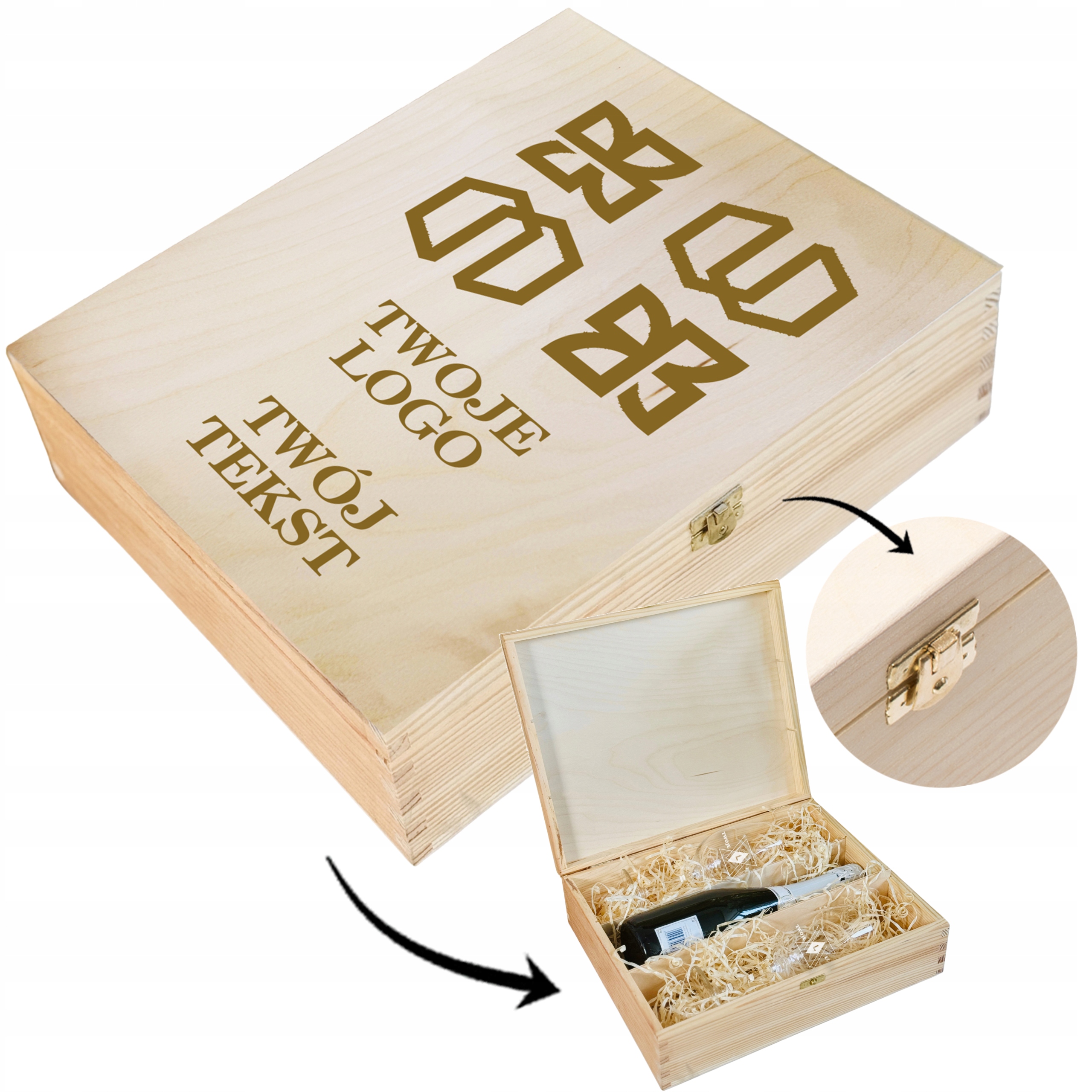 SKRZYNKA DUŻA na alkohol kieliszki PREZENT GADŻET firmowy GRAWER TWOJE LOGO