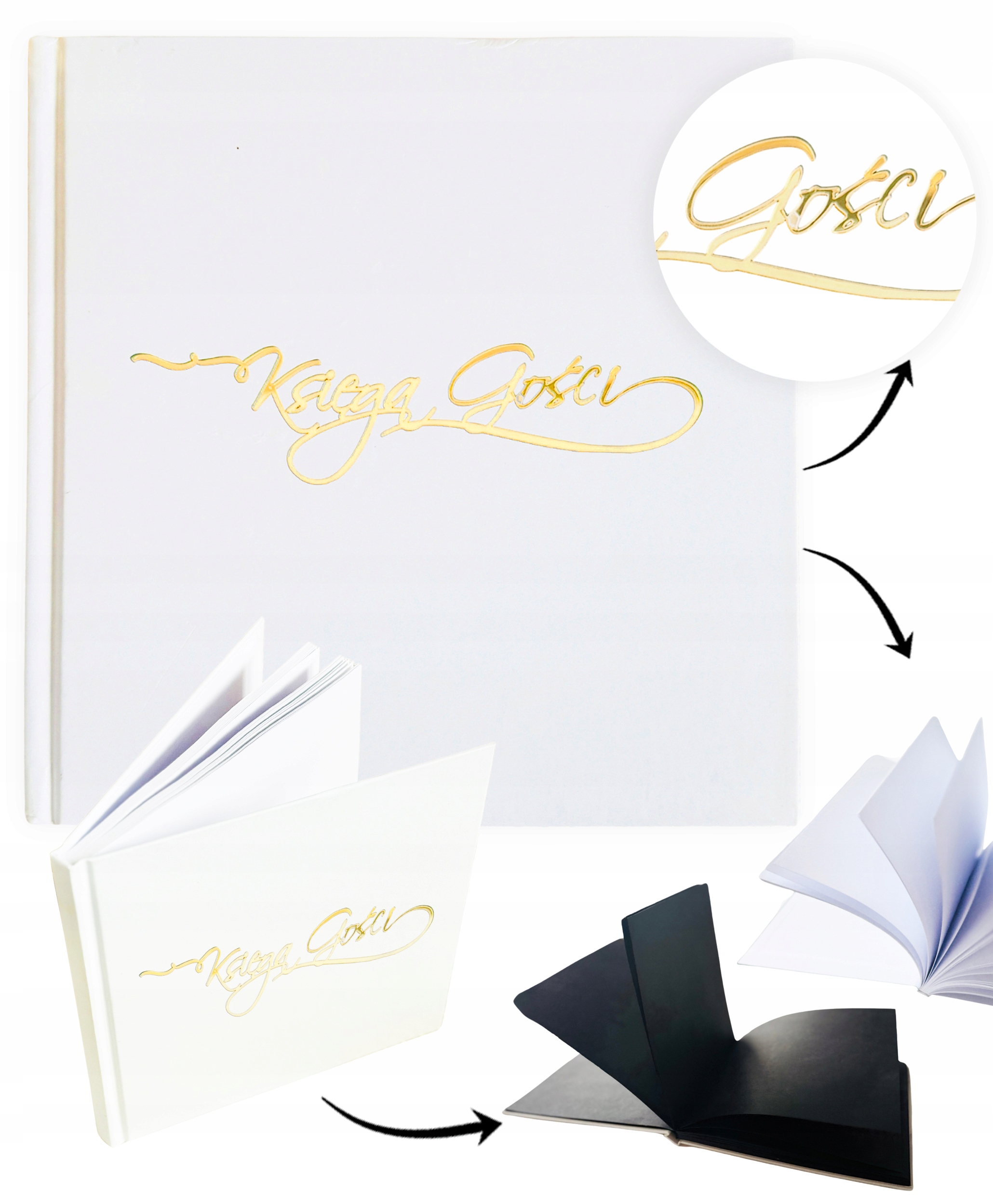 KSIĘGA GOŚCI weselnych ALBUM ZŁOTY NAPIS białe czarne karty PAMIĄTKA ŚLUBU