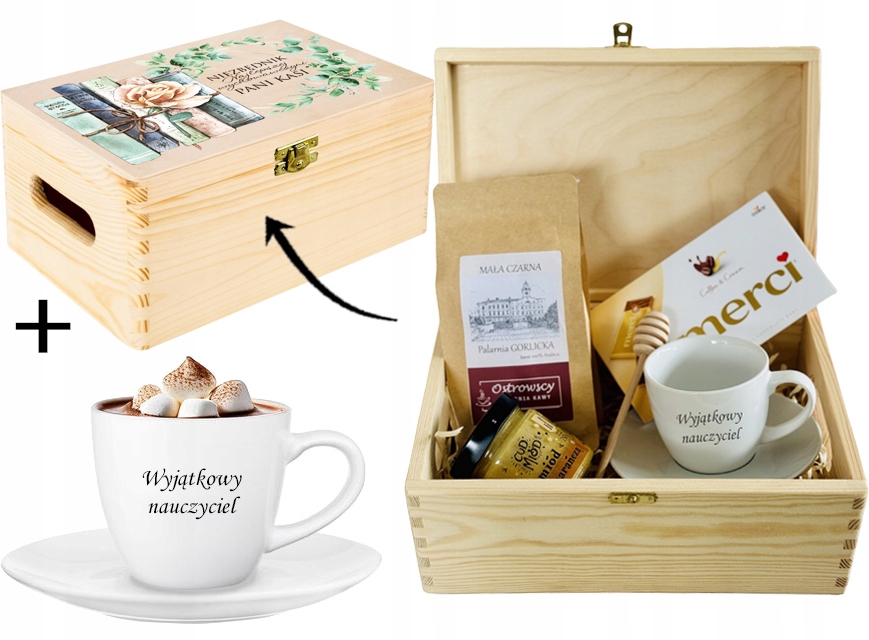 PREZENT z okazji na DZIEŃ NAUCZYCIELA ZESTAW w SKRZYNCE z białą FILIŻANKĄ