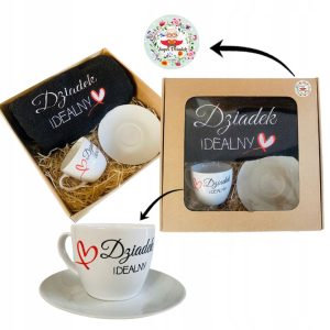 PREZENT UPOMINEK na DZIEŃ DZIADKA ręcznik czarny z haftem filiżanka ZESTAW