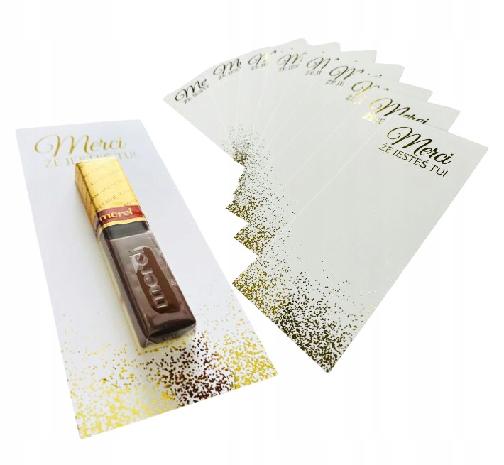 Podziękowanie dla gości MERCI wesele ślub komunia chrzest złocone 10 szt