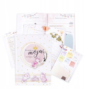 Pierwsza książka o mnie album dziecka narodziny roczek Pamiątka Chrztu