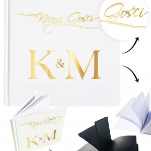 KSIĘGA GOŚCI weselnych ALBUM ZŁOTE INICJAŁY białe czarne karty PAMIĄTKA