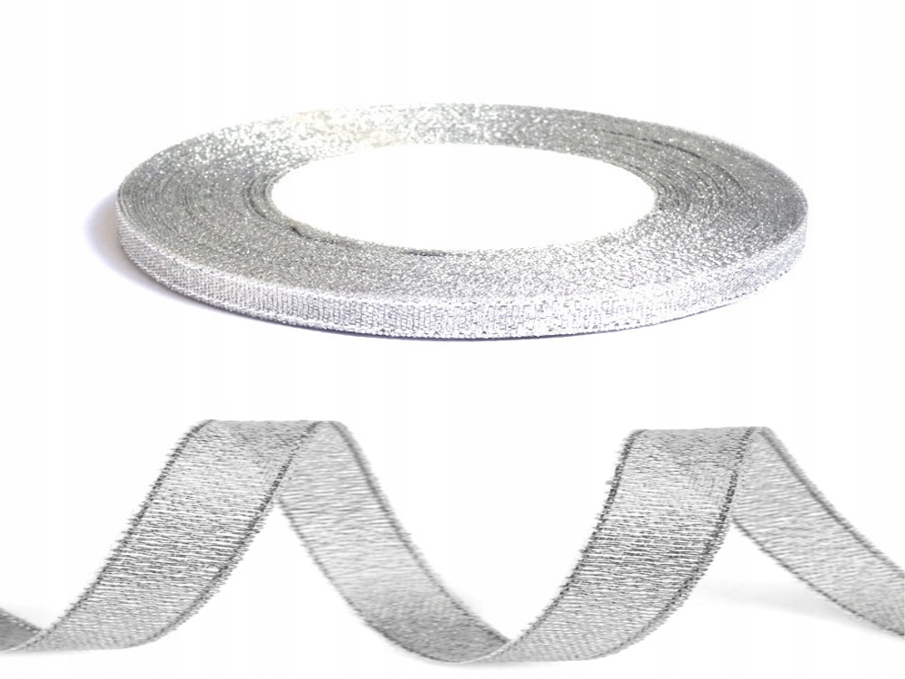 Taśma wstążka brokatowa, tasiemki 22 m x 0,6 cm srebrny
