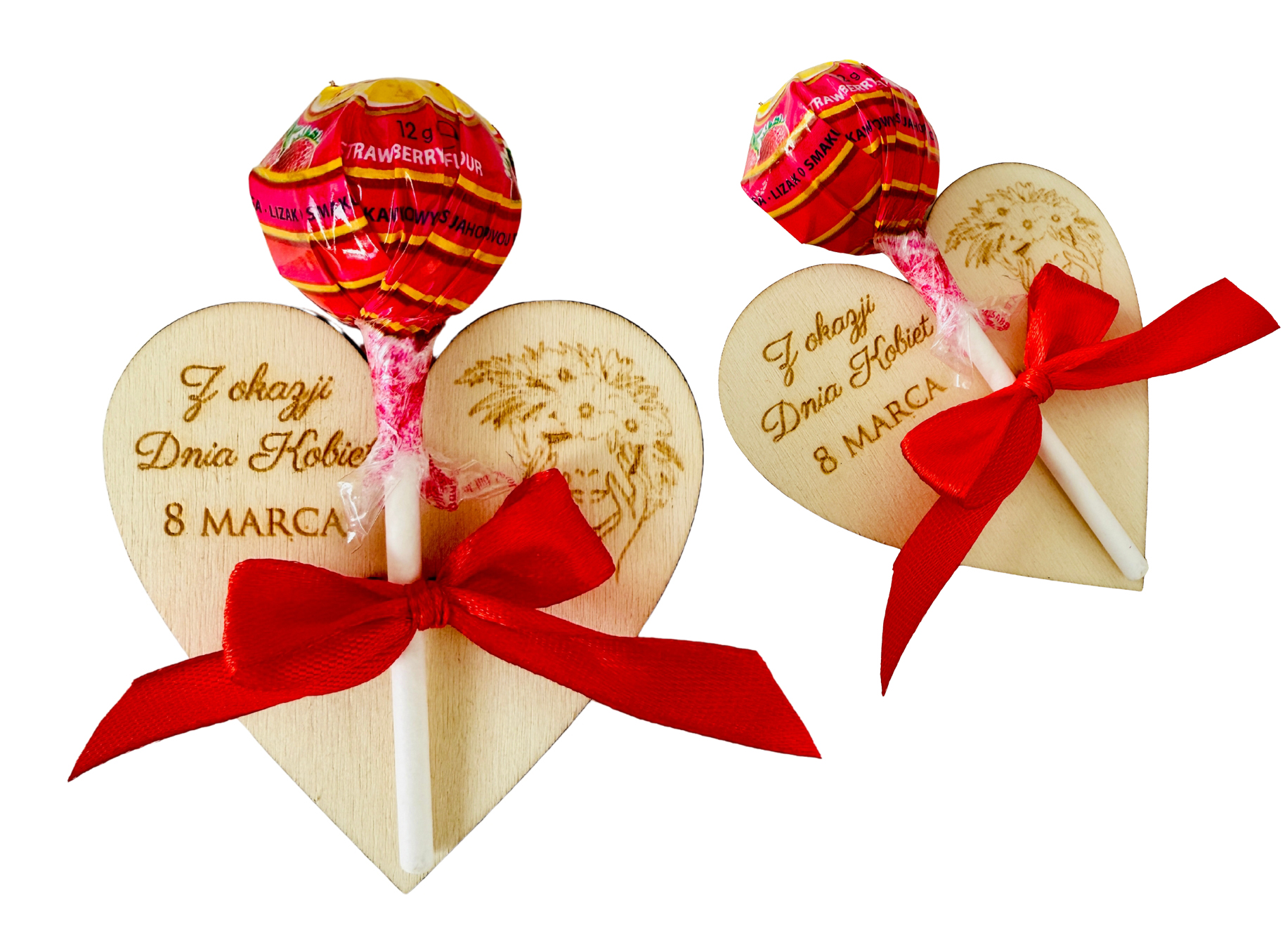 Prezent UPOMINEK na Dzień Kobiet SERCE z lizakiem do przedszkola szkoły eko