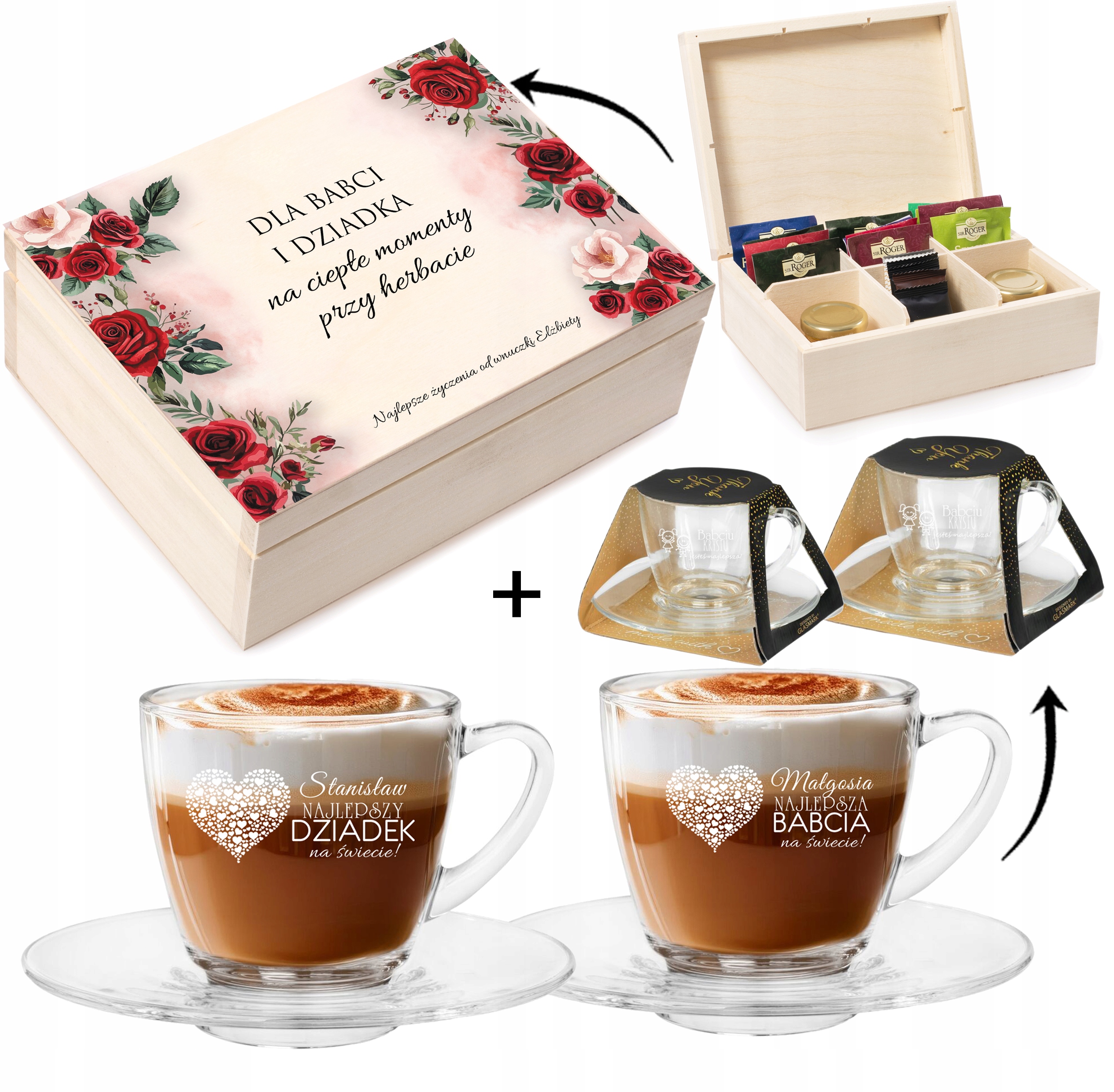 PREZENT ZESTAW z okazji na DZIEŃ BABCI DZIADKA 2szt FILIŻANKI + HERBACIARKA