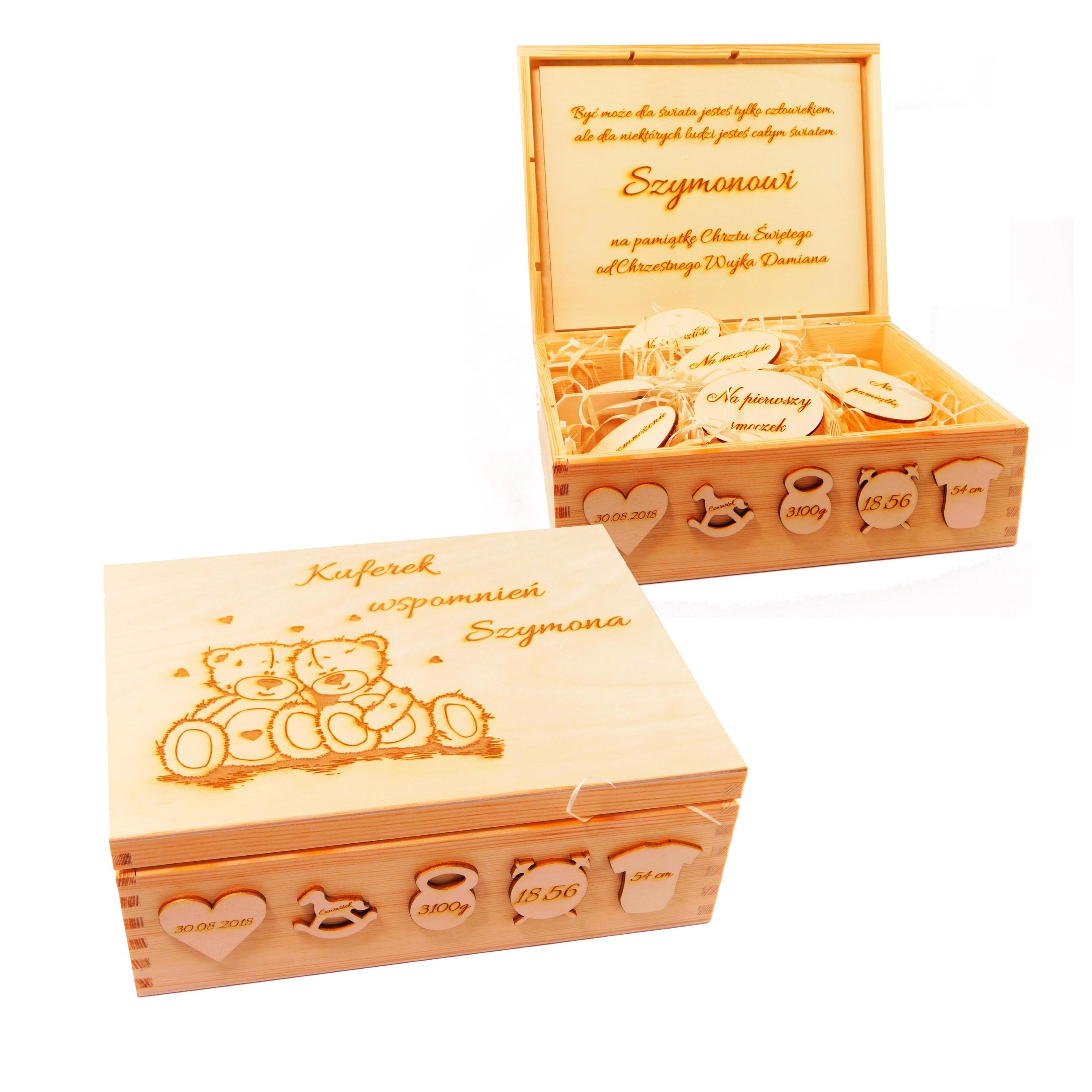 Duży kuferek na Chrzest Roczek urodziny - Pudełko Wspomnień