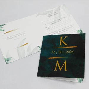 Zielono złote zaproszenia Ślubne - wzór 8