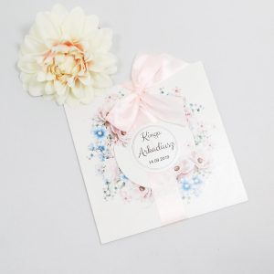 Zaproszenie Ślubne z różowym wianuszkiem - wzór 17