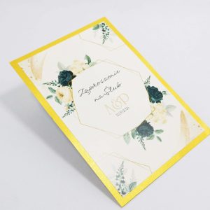 Złoto zielone zaproszenie jedno kartkowe