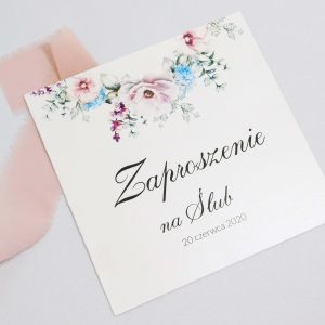Delikatne zaproszenie ślubne - pudrowy róż - wzór 16