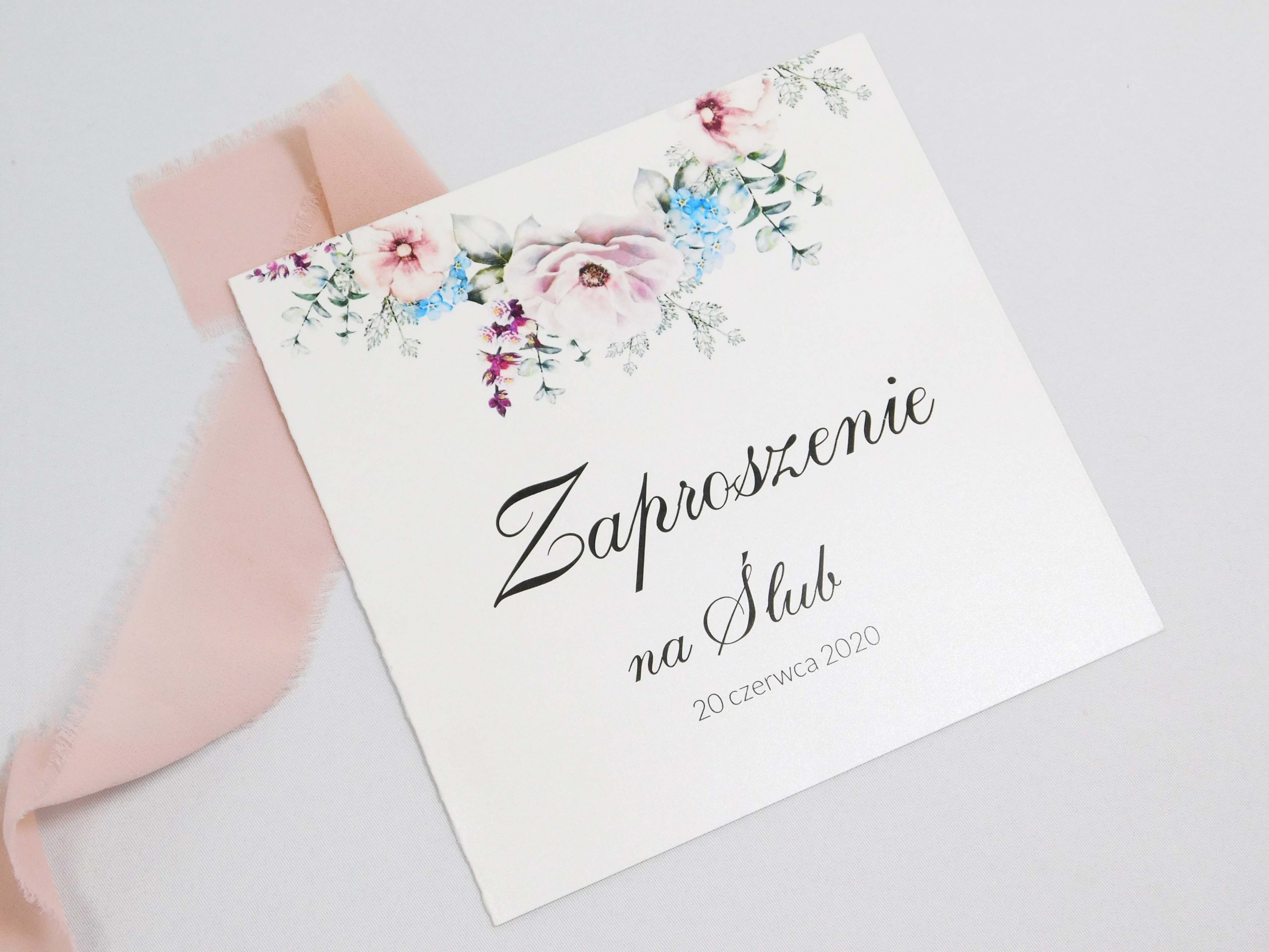 Delikatne zaproszenie ślubne - pudrowy róż - wzór 16