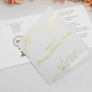 Zaproszenie komunijne ze złoceniem wzór 3