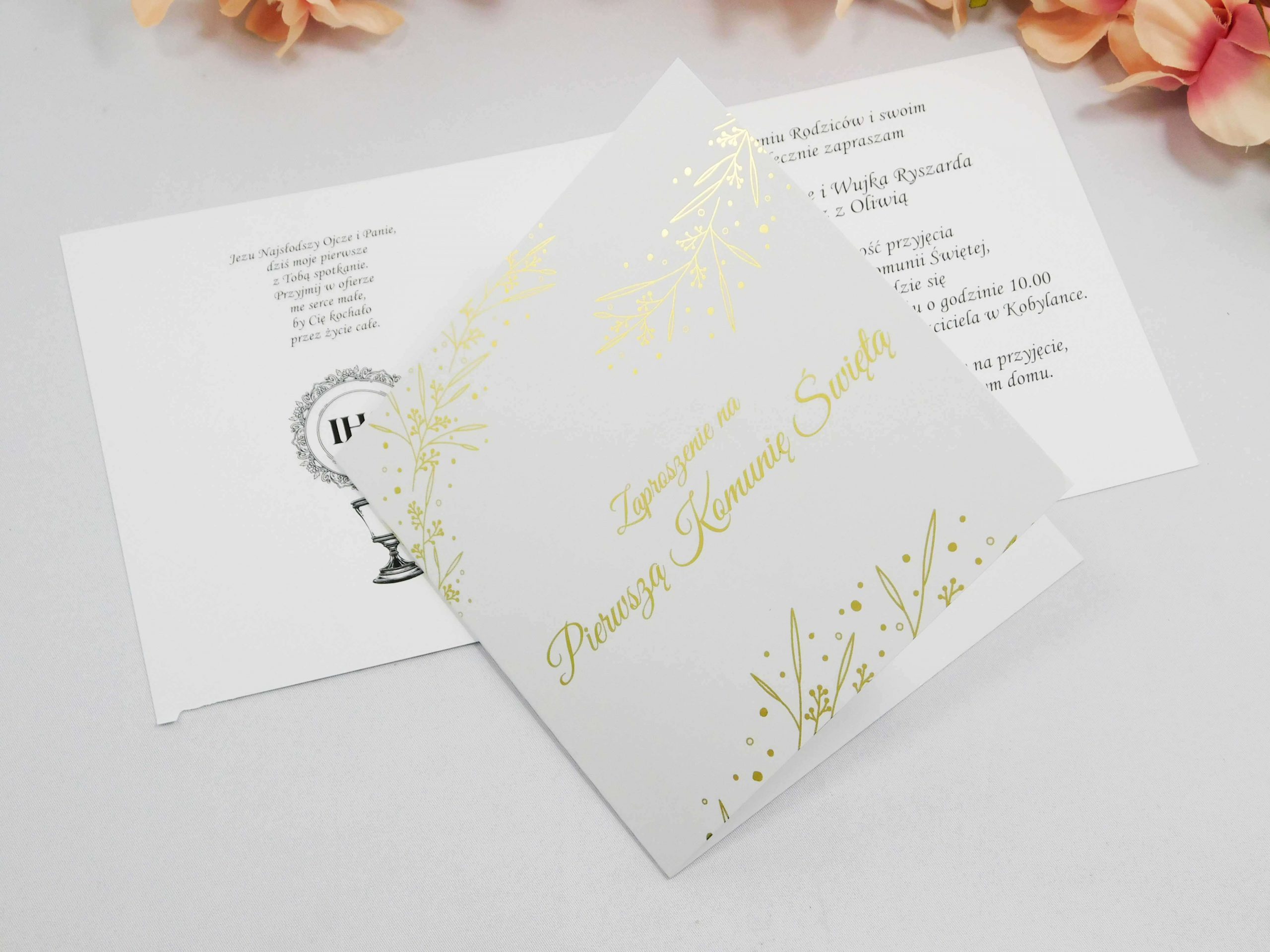 Zaproszenie komunijne ze złoceniem wzór 3