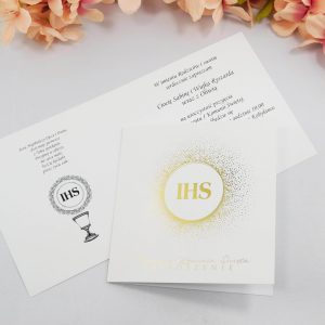 Złocone zaproszenia na I Komunię Świętą wzór 1