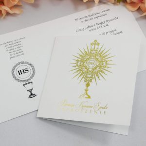 Złote Zaproszenia na pierwszą komunię wzór 5