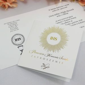 Zaproszenie z Hostią złocone wzór 2