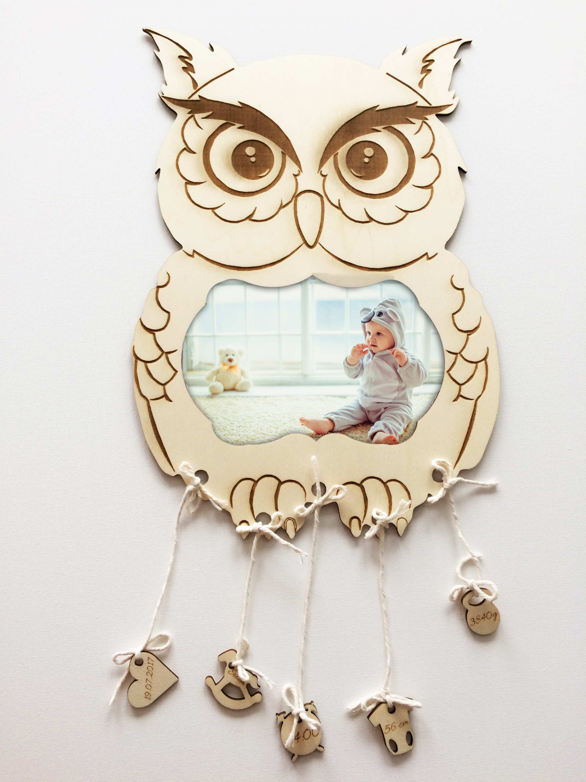 Ramka SÓWKA z grawerem metryczki prezent na CHRZEST ŚWIĘTY