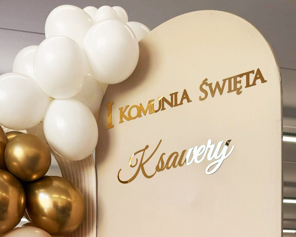 Personalizowany napis na ściankę I Komunia Święta z imieniem złoty, srebrny, gold rose
