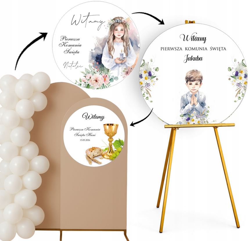 PLAKAT POWITALNY tablica na KOMUNIĘ ŚWIĘTĄ na sztalugę ściankę OKRĄGŁA DUŻA