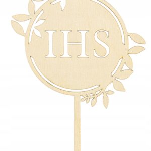 Topper drewniany IHS na pierwszą Komunię na tort