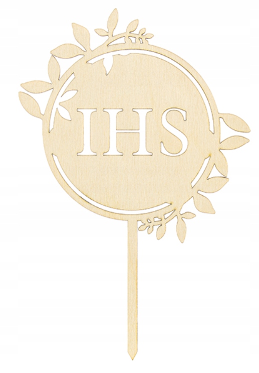 Topper drewniany IHS na pierwszą Komunię na tort