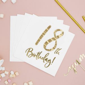 Serwetki biało złote na urodziny 18 30 40 50 60 70