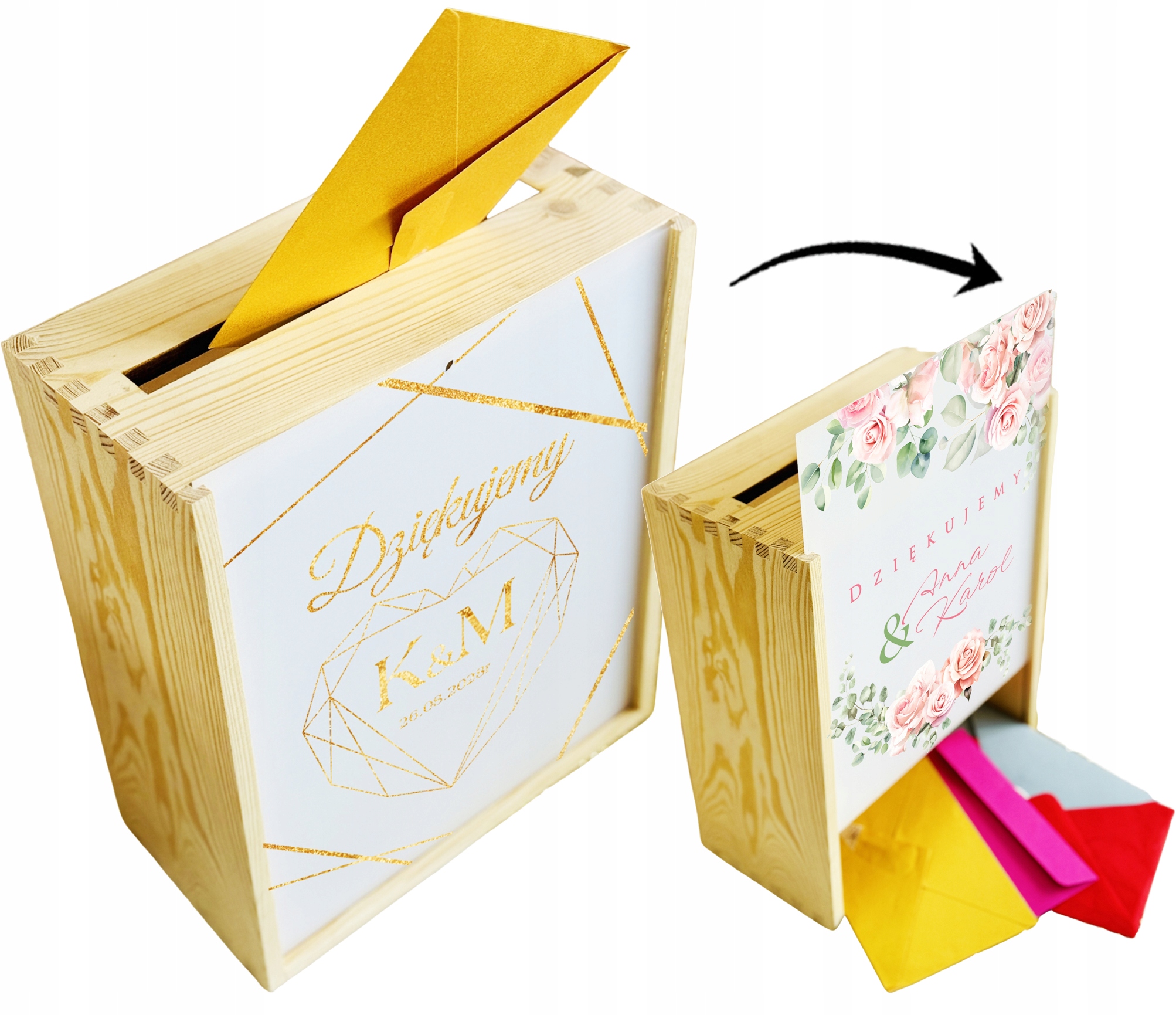 Skrzynka PUDEŁKO NA KOPERTY ŚLUB wesele życzenia MLECZNA PLEKSA IMIONA druk
