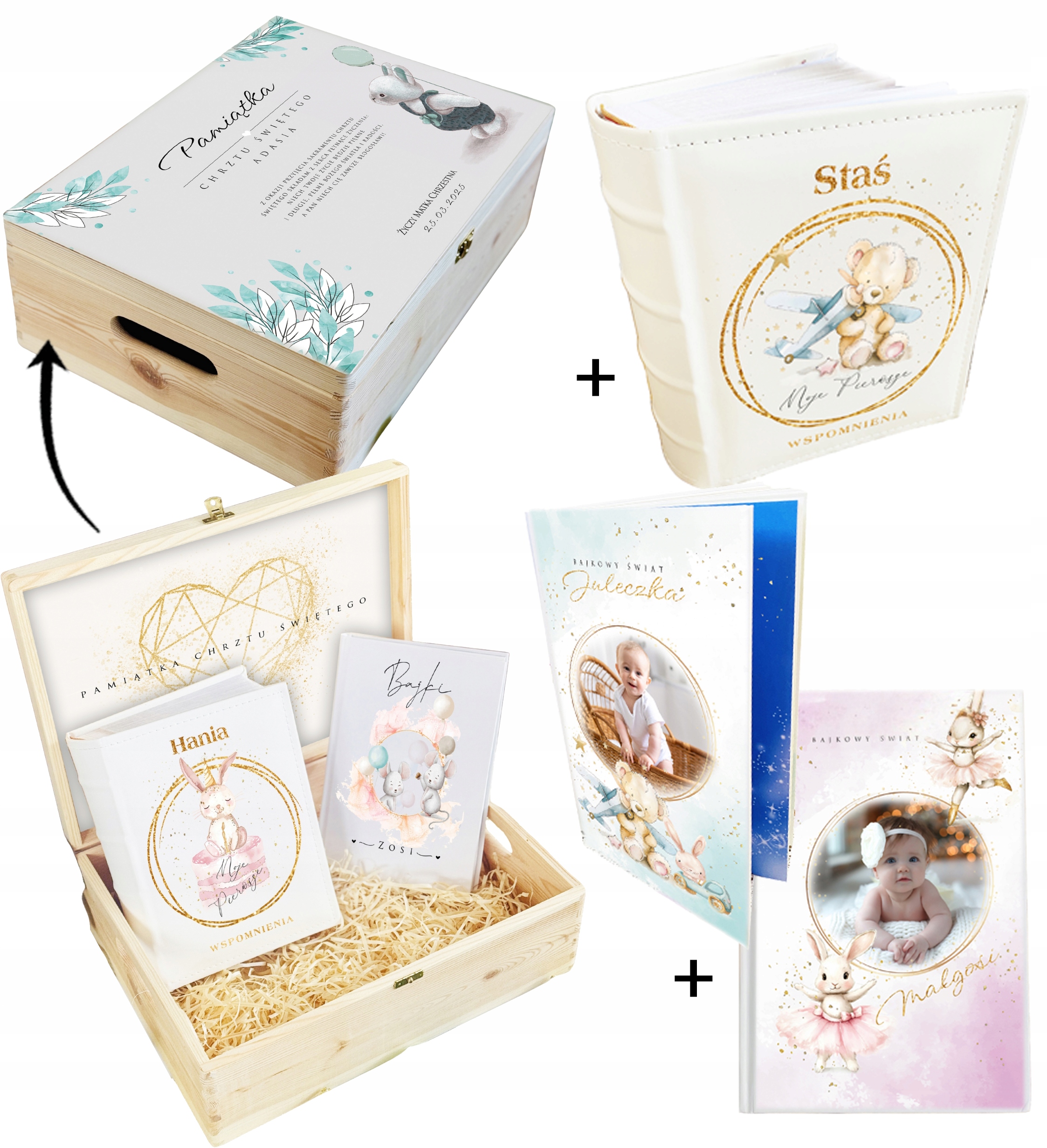 PAMIĄTKA CHRZTU ŚWIĘTEGO prezent DUŻA SKRZYNIA + BAJKI + ALBUM WZORY IMIĘ