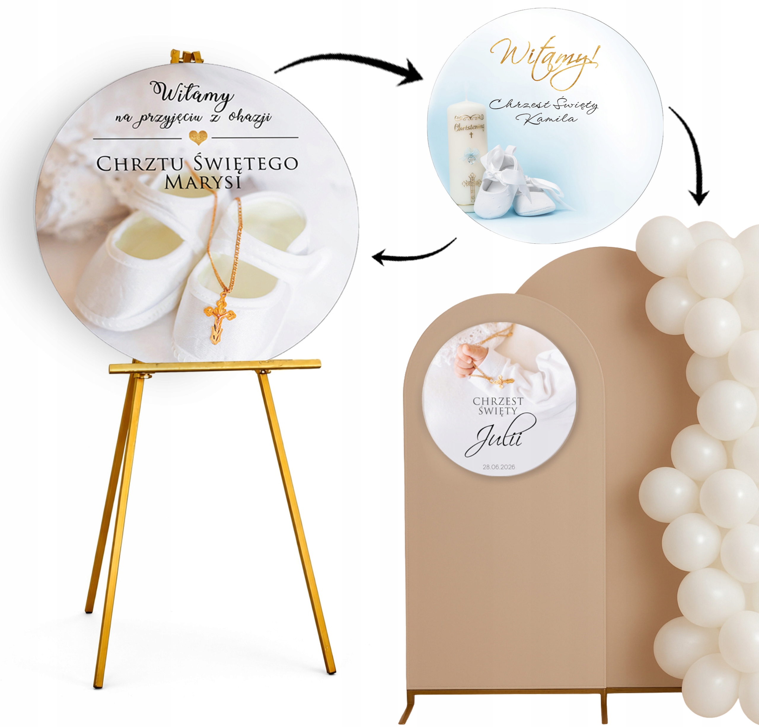 TABLICA POWITALNA na CHRZEST ŚWIĘTY plakat na sztalugę ściankę OKRĄGŁY