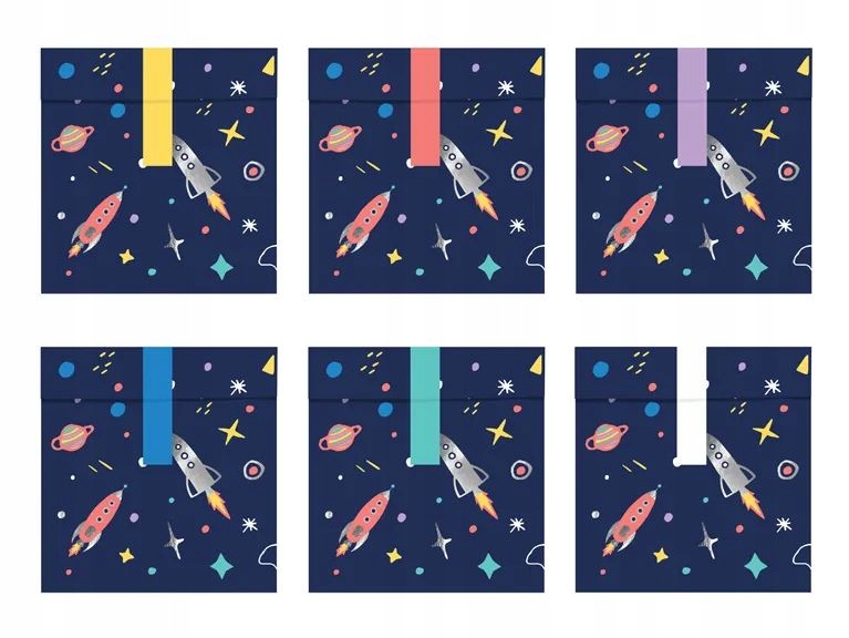 Torebki papierowe na słodycze, upominki Kosmos, rakieta 13x14cm - 6szt