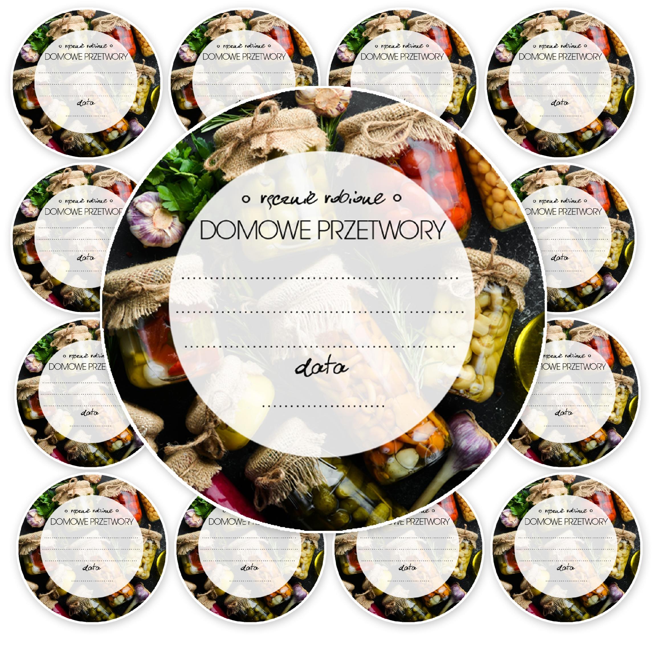 ETYKIETY NA SŁOIKI NAKLEJKI PRZETWORY DŻEM 50szt