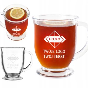 KUBKI szklane filiżanki REKLAMOWE GRAWER z TWOIM LOGO Twój tekst