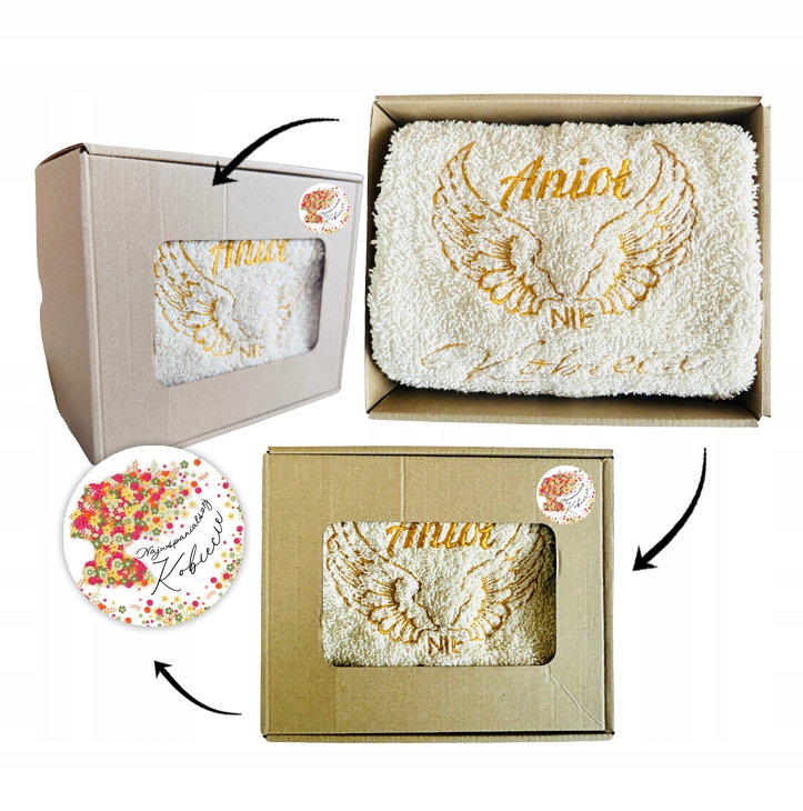 PREZENT UPOMINEK na DZIEŃ KOBIET MAMY kremowy RĘCZNIK z HAFTEM skrzydła